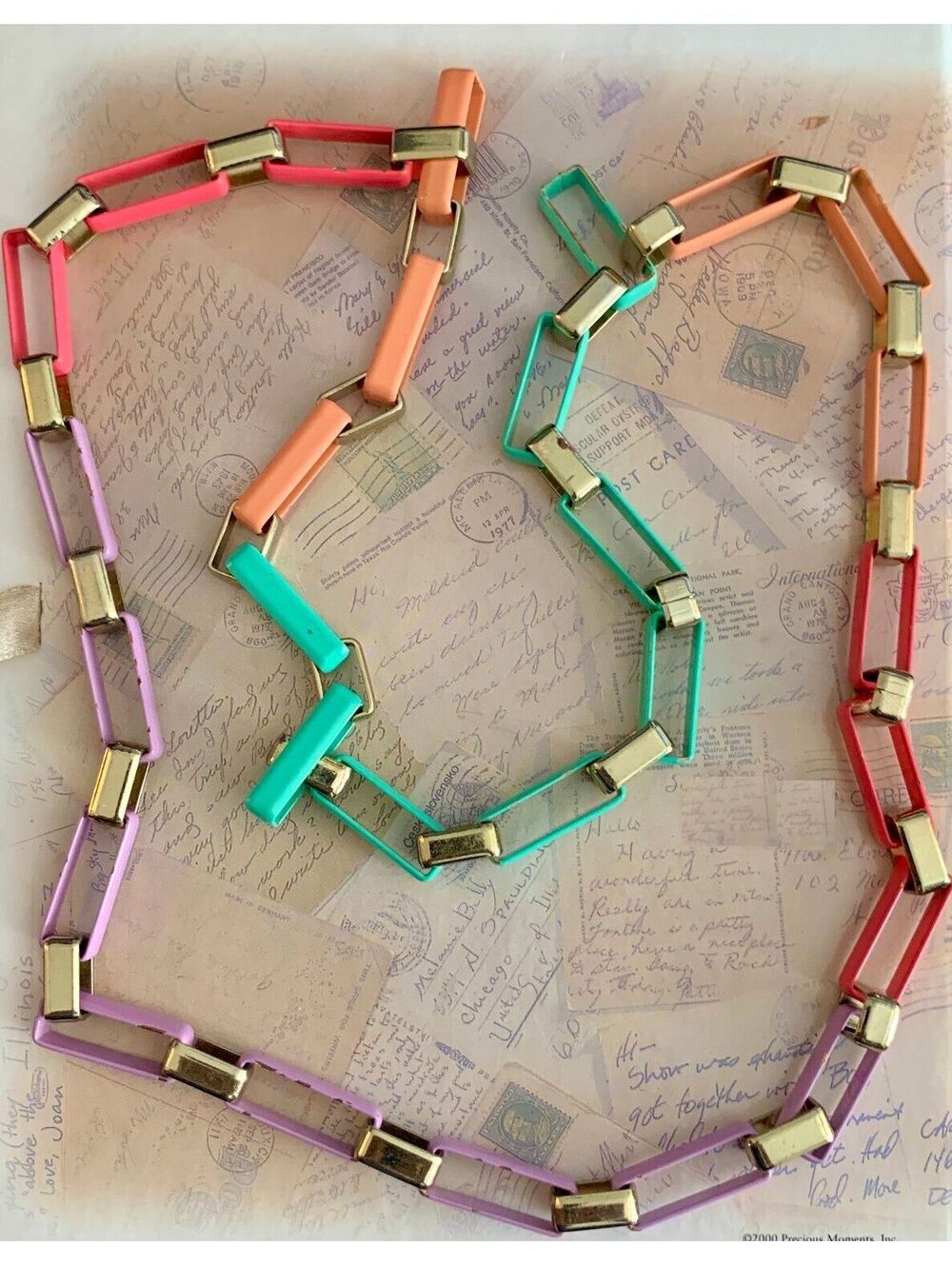 Vintage Retro / Colorful Enameled Link Chain Pastel Necklace